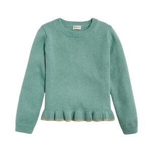 J.Crew Crewcuts Girls XXL Sparkle Ruffle Hem Cotton Sweater Green